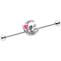 BodyCandy 14G Clear Gem Rabbit On Moon Flower Pink Industrial Barbell 38mm — main product shot