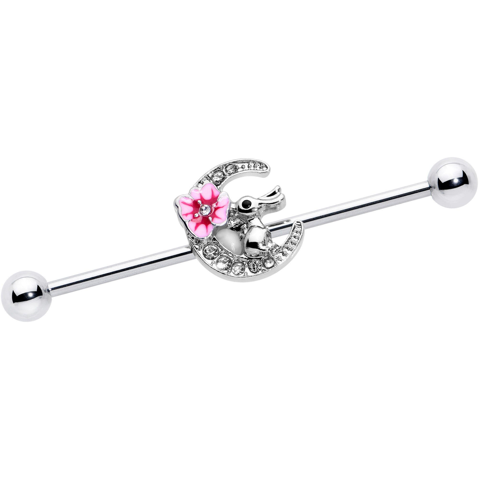 BodyCandy 14G Clear Gem Rabbit On Moon Flower Pink Industrial Barbell 38mm — main product shot