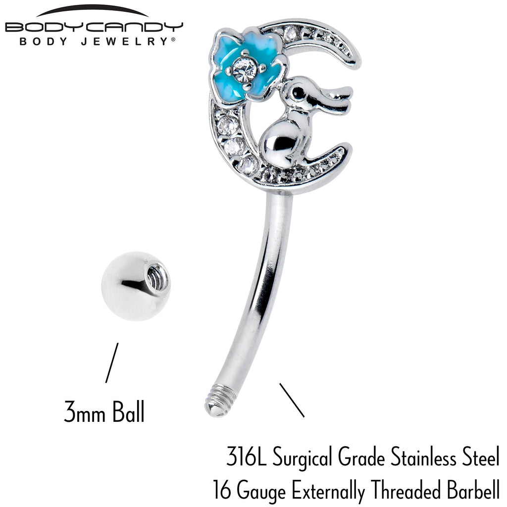 BodyCandy 16G 5/16 Clear CZ Gem Rabbit On The Moon Blue Curved Eyebrow Ring — side view