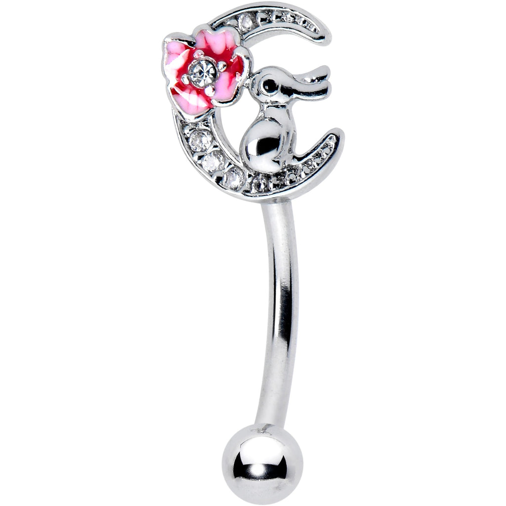 BodyCandy 16G 5/16 Clear CZ Gem Rabbit On The Moon Pink Curved Eyebrow Ring — main product shot