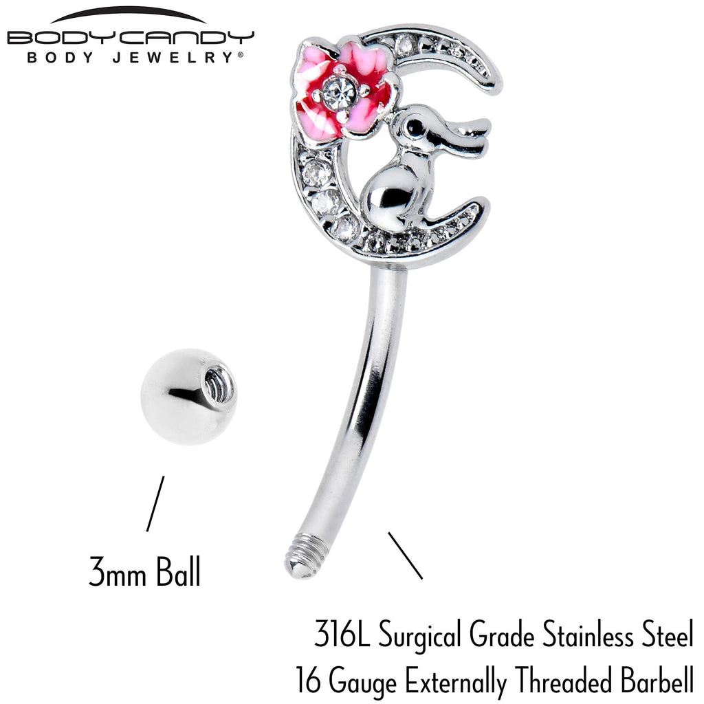 BodyCandy 16G 5/16 Clear CZ Gem Rabbit On The Moon Pink Curved Eyebrow Ring — side view