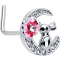 BodyCandy 20G 7mm Clear CZ Gem Rabbit On The Moon Pink L Shape Nose Ring — main product shot