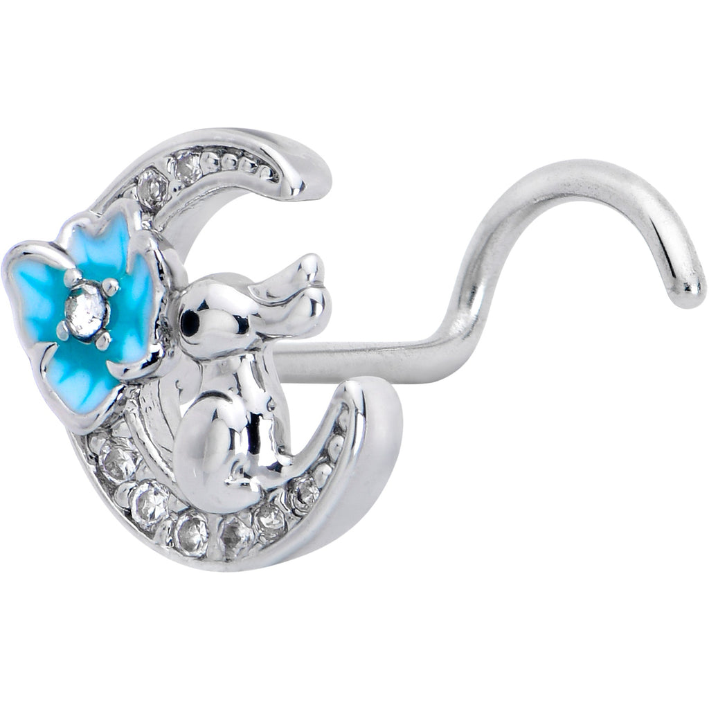 BodyCandy 20G 7mm Clear CZ Gem Rabbit On The Moon Blue Left Side Nose Screw — main product shot