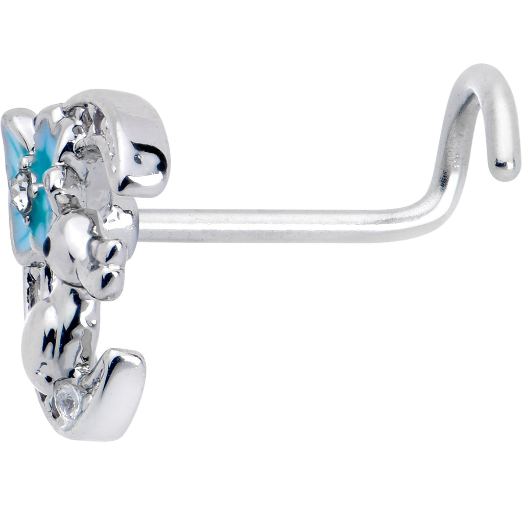 BodyCandy 20G 7mm Clear CZ Gem Rabbit On The Moon Blue Left Side Nose Screw — lifestyle context