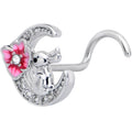 BodyCandy 20G 7mm Clear CZ Gem Rabbit On The Moon Pink Left Side Nose Screw — main product shot