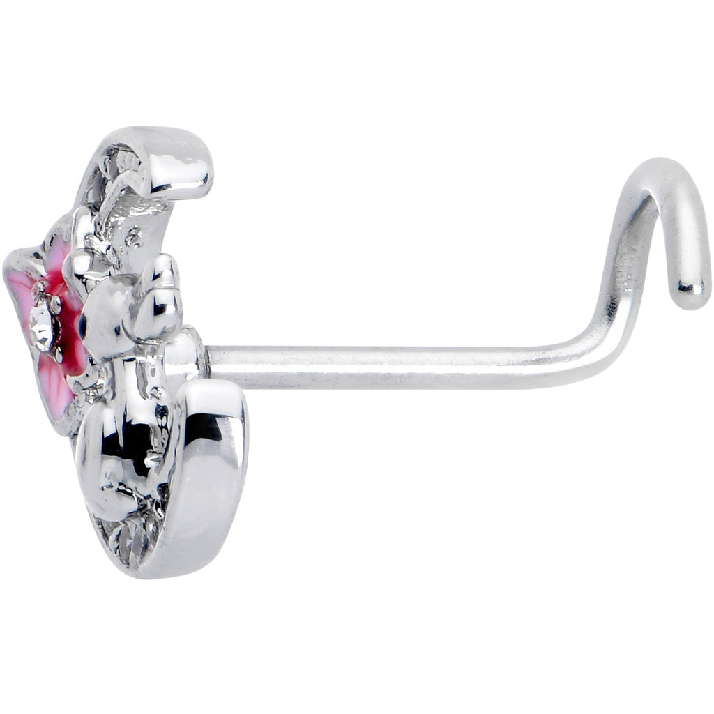 BodyCandy 20G 7mm Clear CZ Gem Rabbit On The Moon Pink Left Side Nose Screw — lifestyle context