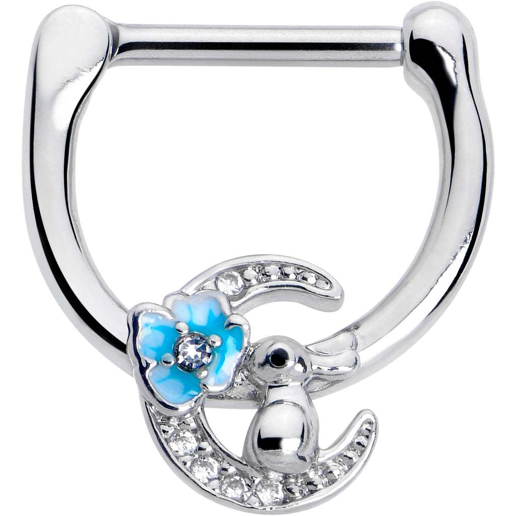 BodyCandy 16G 5/16 Clear CZ Gem Rabbit On The Moon Blue Cartilage Clicker — main product shot
