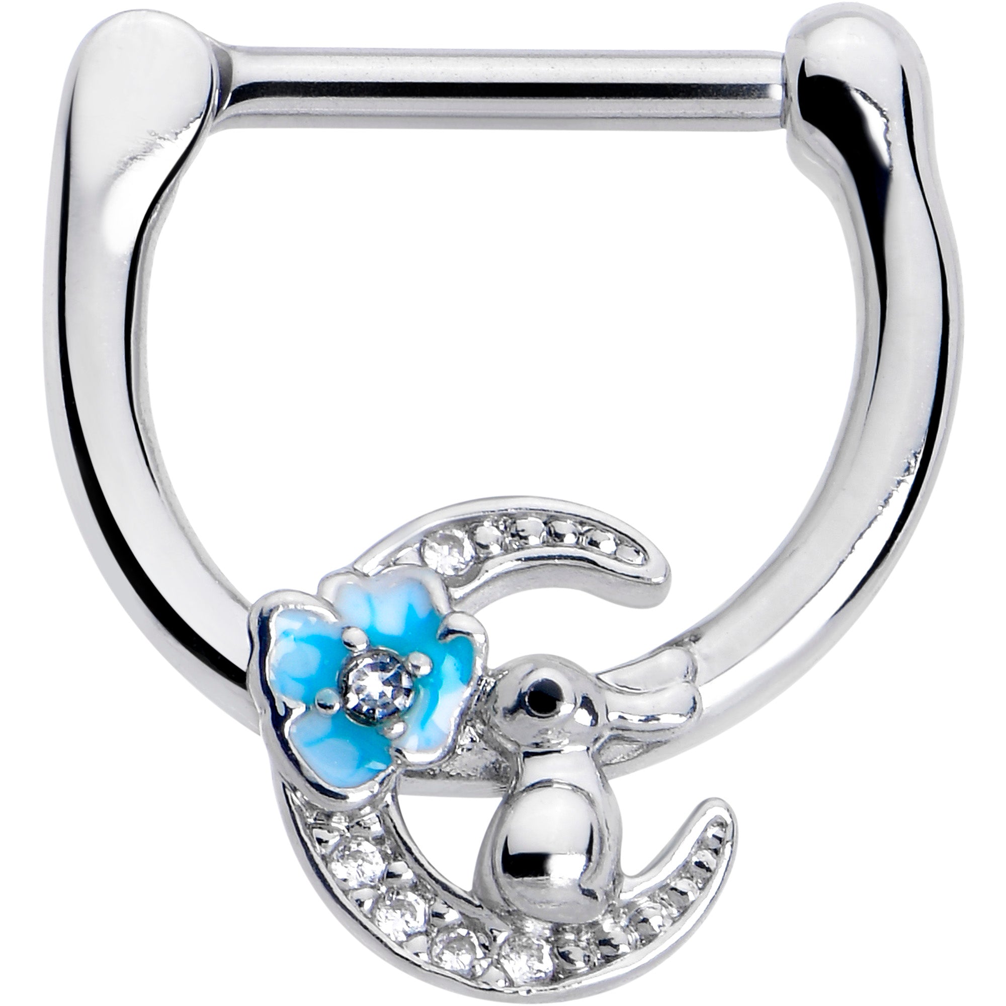 BodyCandy 16G 5/16 Clear CZ Gem Rabbit On The Moon Blue Cartilage Clicker — main product shot