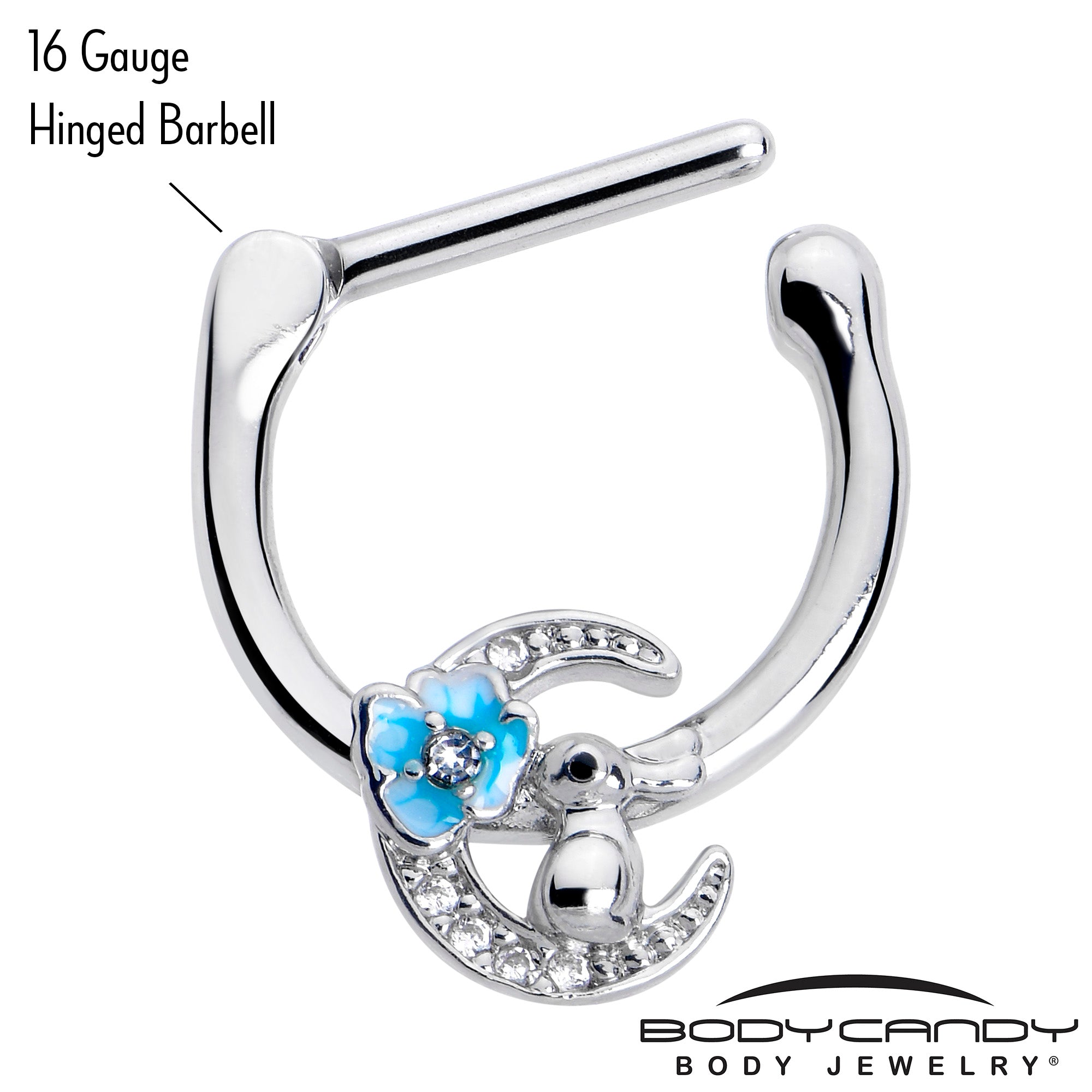 BodyCandy 16G 5/16 Clear CZ Gem Rabbit On The Moon Blue Cartilage Clicker — lifestyle context