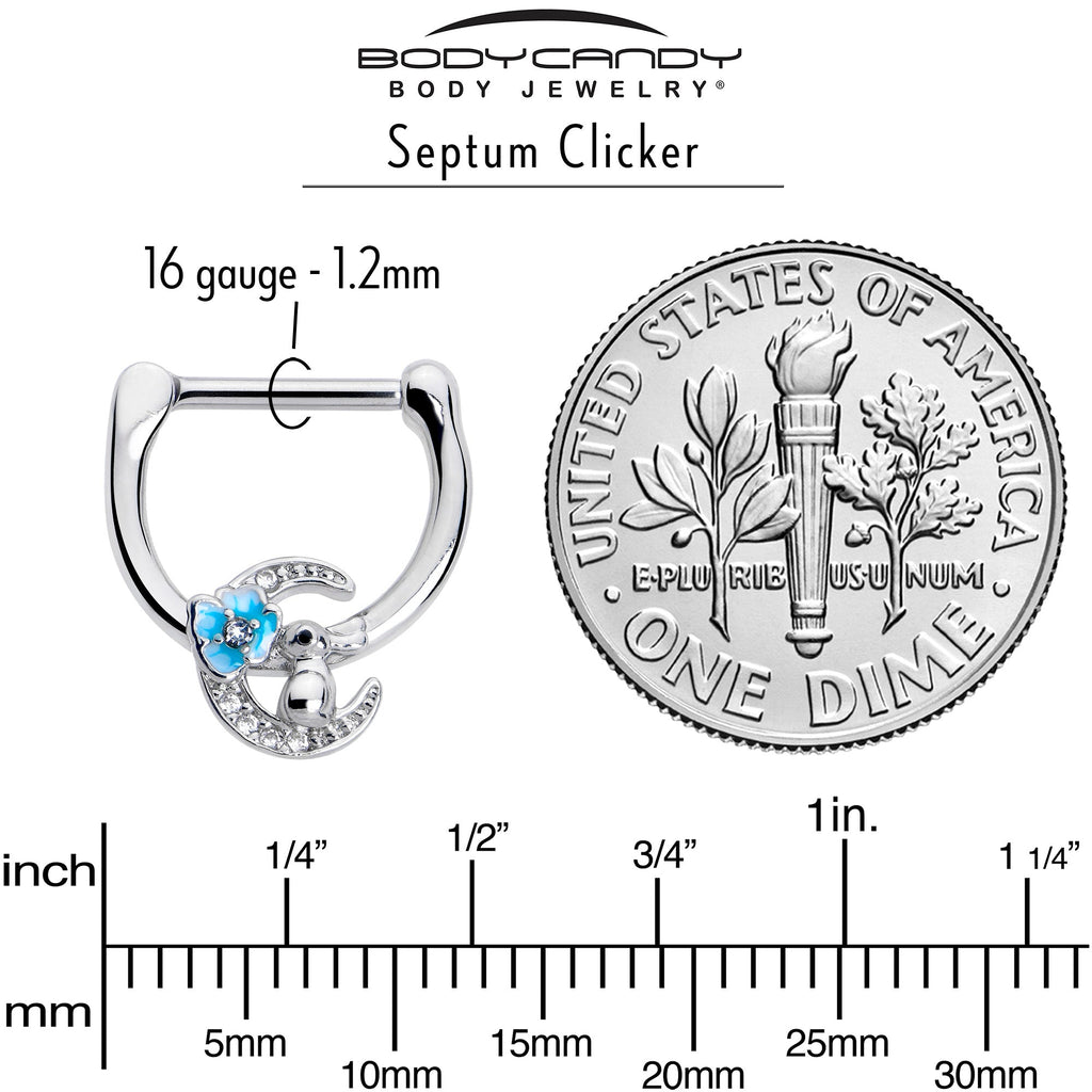 BodyCandy 16G 5/16 Clear CZ Gem Rabbit On The Moon Blue Cartilage Clicker — side view