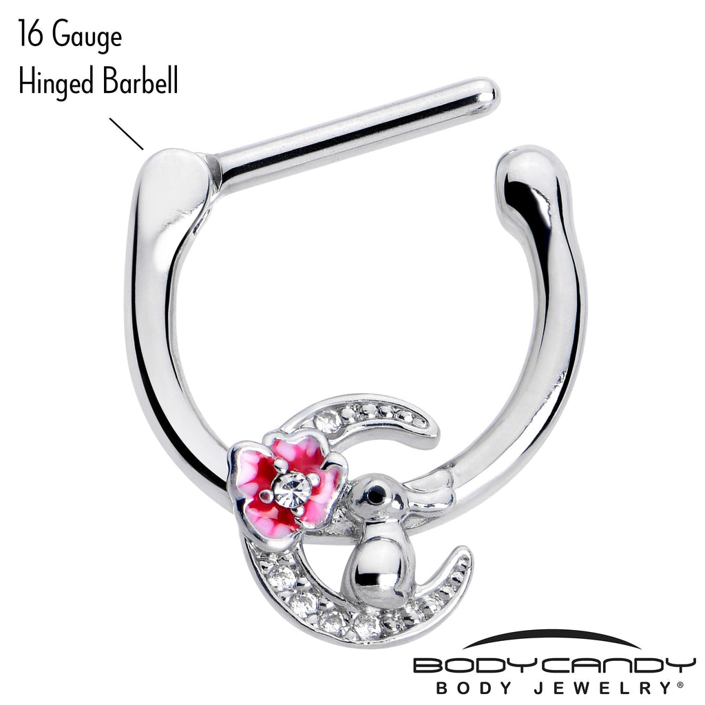BodyCandy 16G 5/16 Clear CZ Gem Rabbit On The Moon Pink Cartilage Clicker — lifestyle context