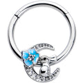 BodyCandy 16G 3/8 Clear CZ Gem Rabbit On The Moon Blue Hinged Segment Ring — main product shot