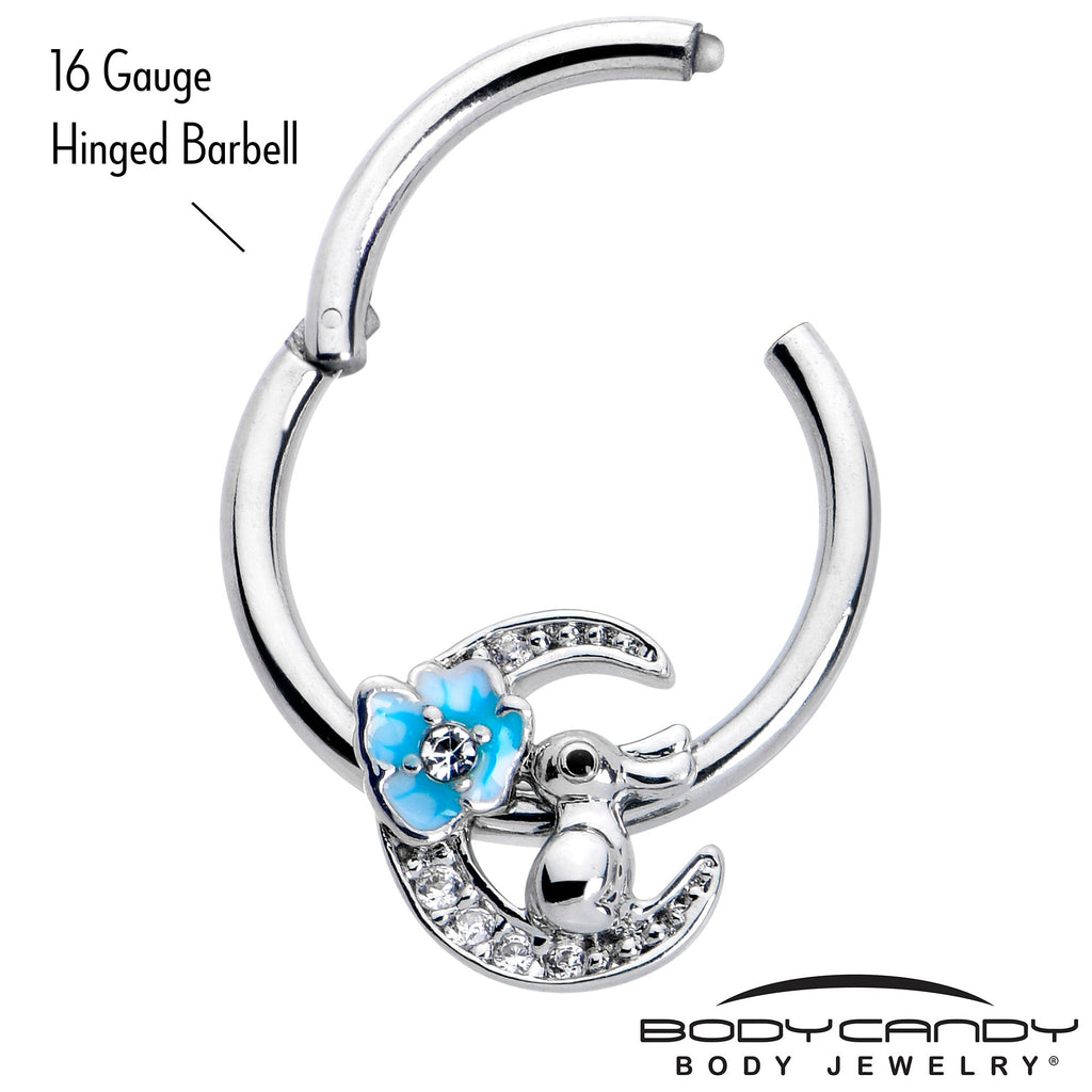 BodyCandy 16G 3/8 Clear CZ Gem Rabbit On The Moon Blue Hinged Segment Ring — lifestyle context