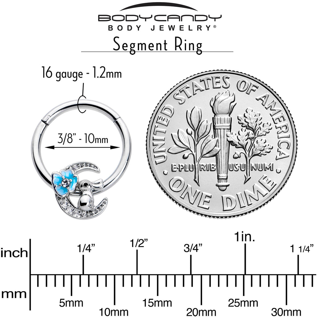 BodyCandy 16G 3/8 Clear CZ Gem Rabbit On The Moon Blue Hinged Segment Ring — side view