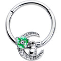 BodyCandy 16G 3/8 Clear CZ Gem Rabbit On The Moon Green Hinged Segment Ring — main product shot