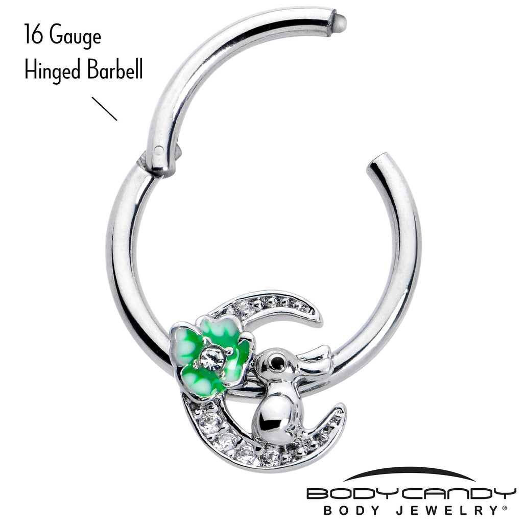 BodyCandy 16G 3/8 Clear CZ Gem Rabbit On The Moon Green Hinged Segment Ring — lifestyle context