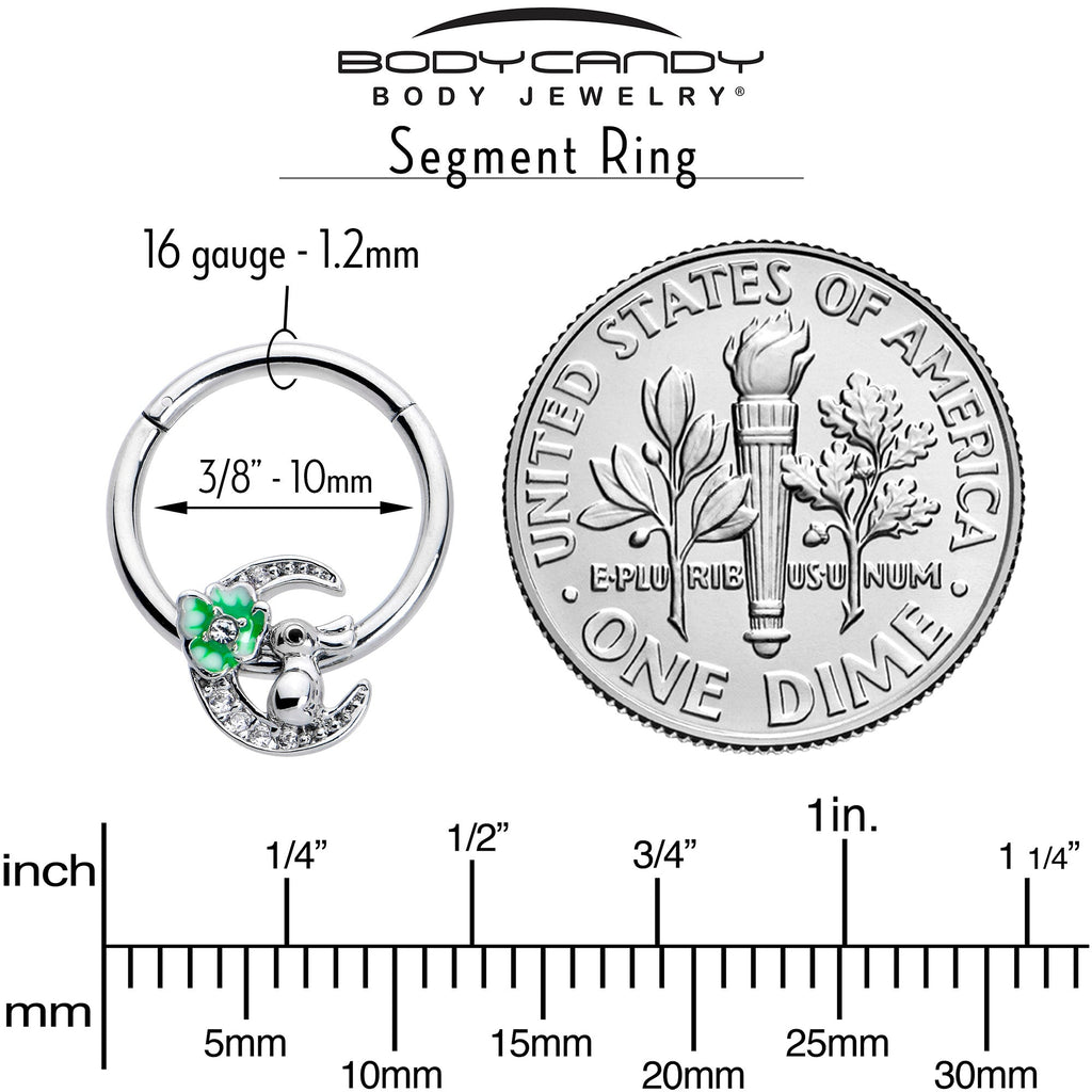 BodyCandy 16G 3/8 Clear CZ Gem Rabbit On The Moon Green Hinged Segment Ring — side view