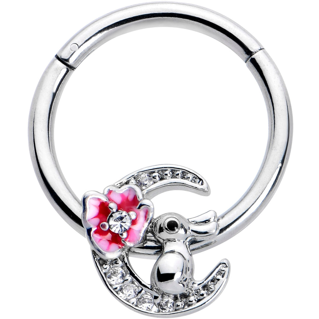 BodyCandy 16G 3/8 Clear CZ Gem Rabbit On The Moon Pink Hinged Segment Ring — main product shot