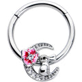 BodyCandy 16G 3/8 Clear CZ Gem Rabbit On The Moon Pink Hinged Segment Ring — main product shot
