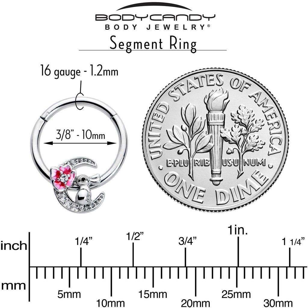 BodyCandy 16G 3/8 Clear CZ Gem Rabbit On The Moon Pink Hinged Segment Ring — side view