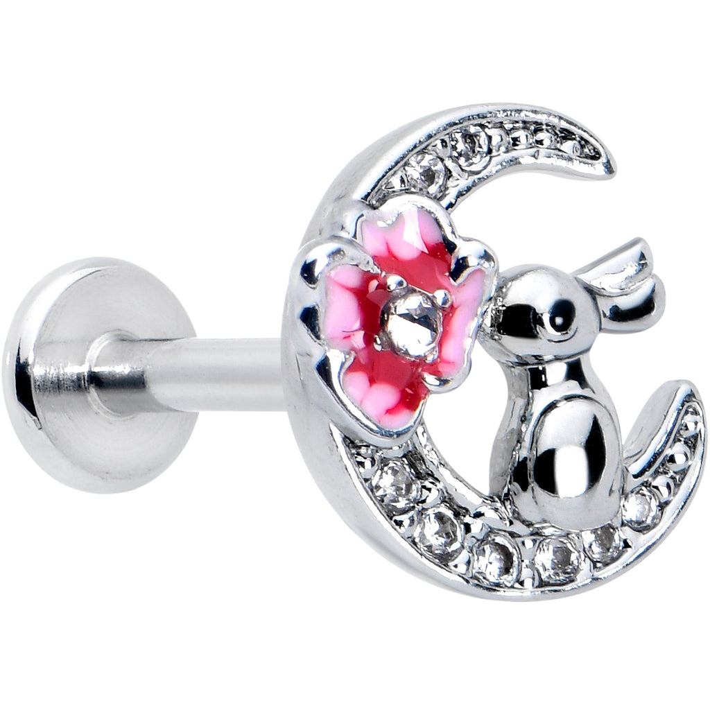 BodyCandy 16G 5/16 Clear CZ Gem Rabbit Moon Pink Internally Threaded Labret — main product shot