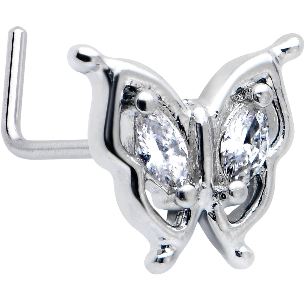BodyCandy 20G 7mm Clear Gem Fancy Fab Butterfly L Shape Nose Ring — main product shot