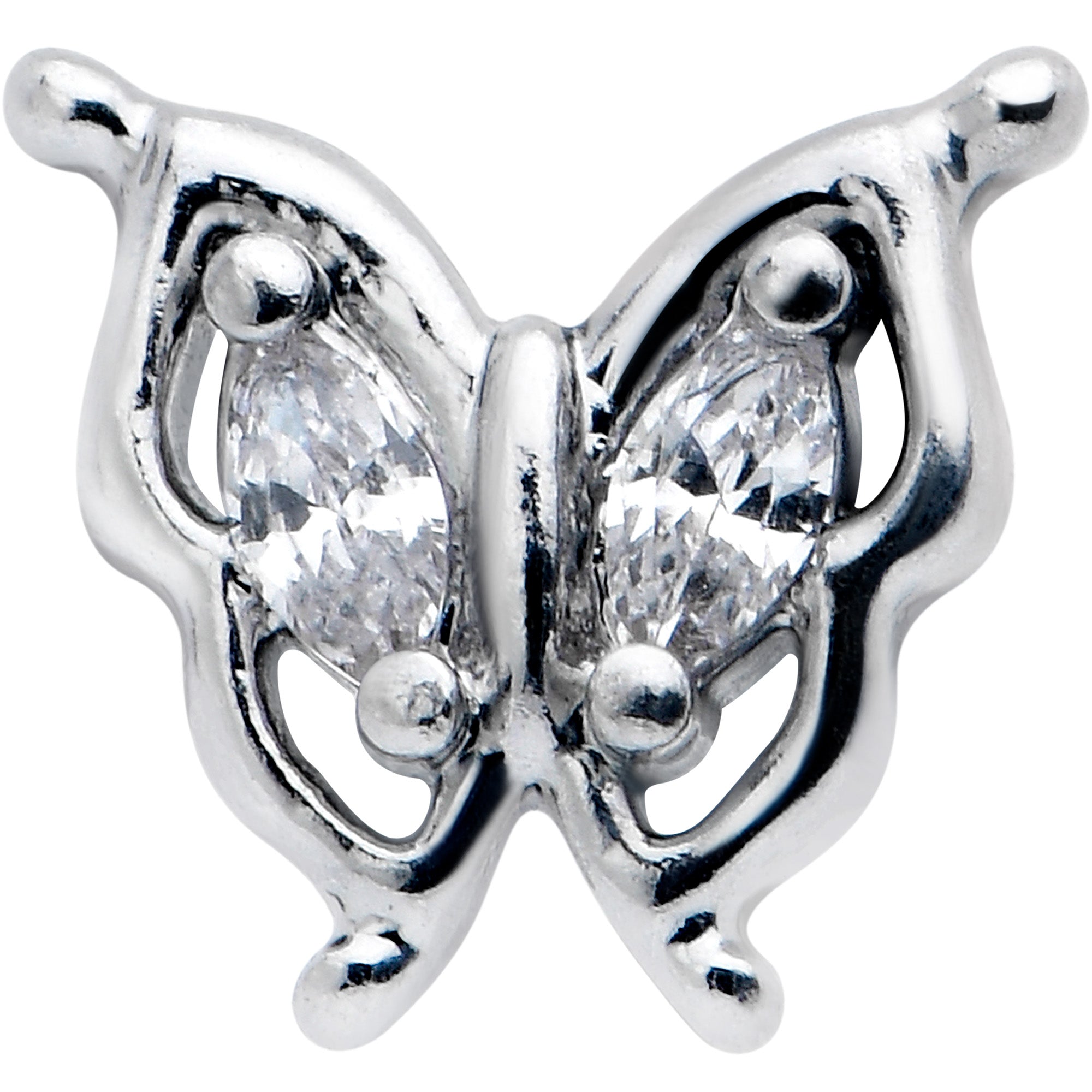 BodyCandy 20G 7mm Clear Gem Fancy Fab Butterfly L Shape Nose Ring — detail close-up