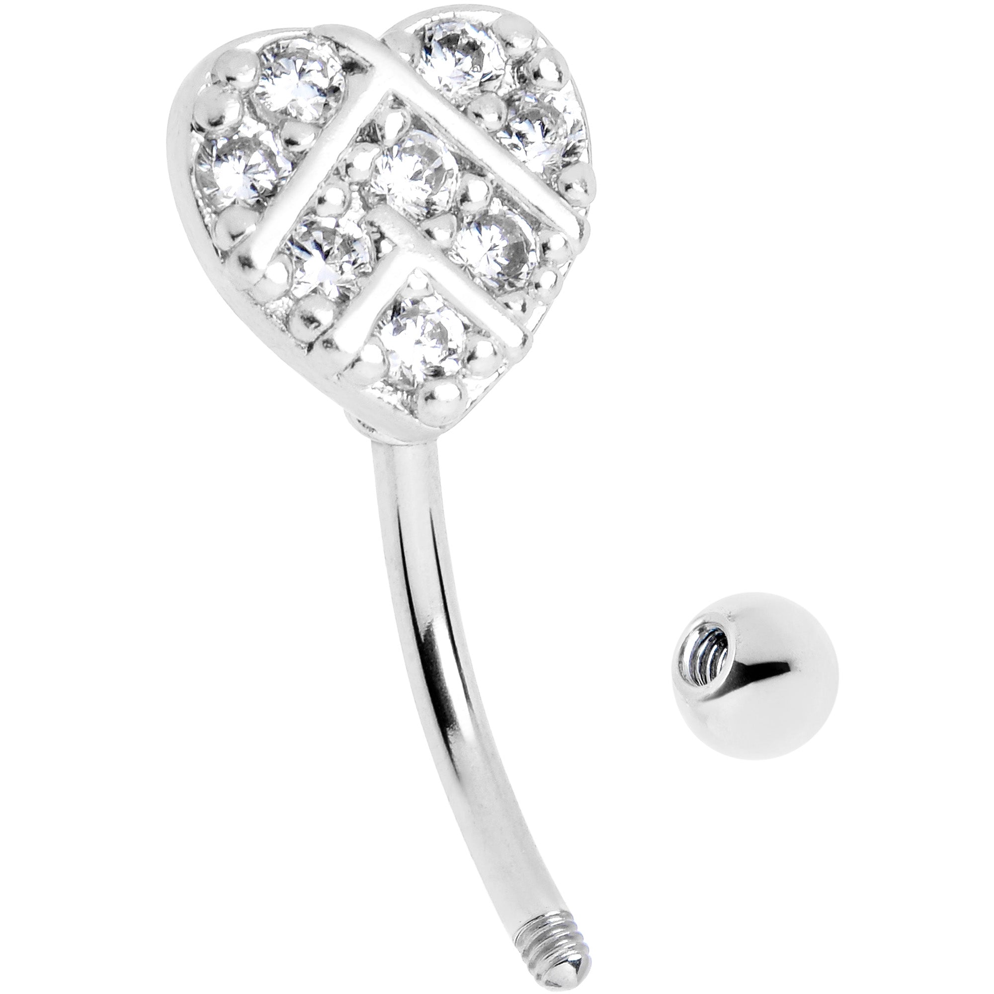 BodyCandy 16G 5/16 Clear Gem Lattice Heart Curved Eyebrow Ring — detail close-up