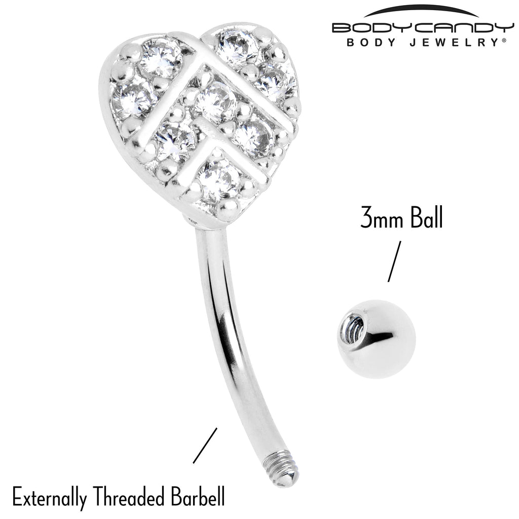 BodyCandy 16G 5/16 Clear Gem Lattice Heart Curved Eyebrow Ring — side view