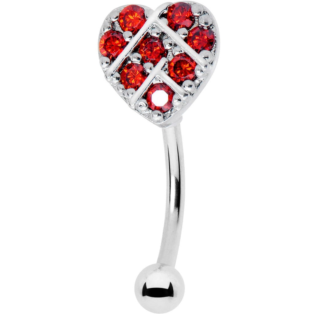 BodyCandy 16G 5/16 Red Gem Lattice Heart Curved Eyebrow Ring — main product shot
