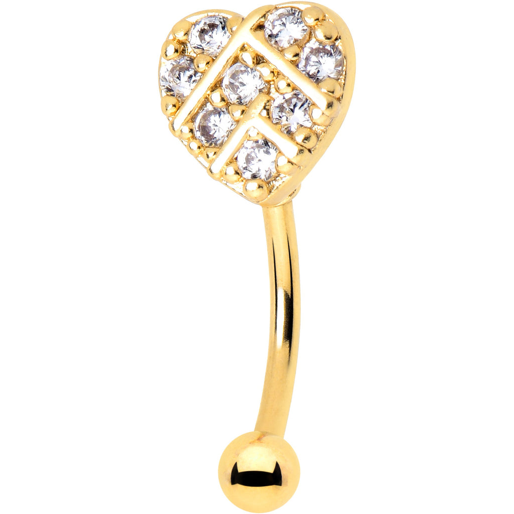 BodyCandy 16G 5/16 Clear Gem Gold Tone Lattice Heart Curved Eyebrow Ring — main product shot