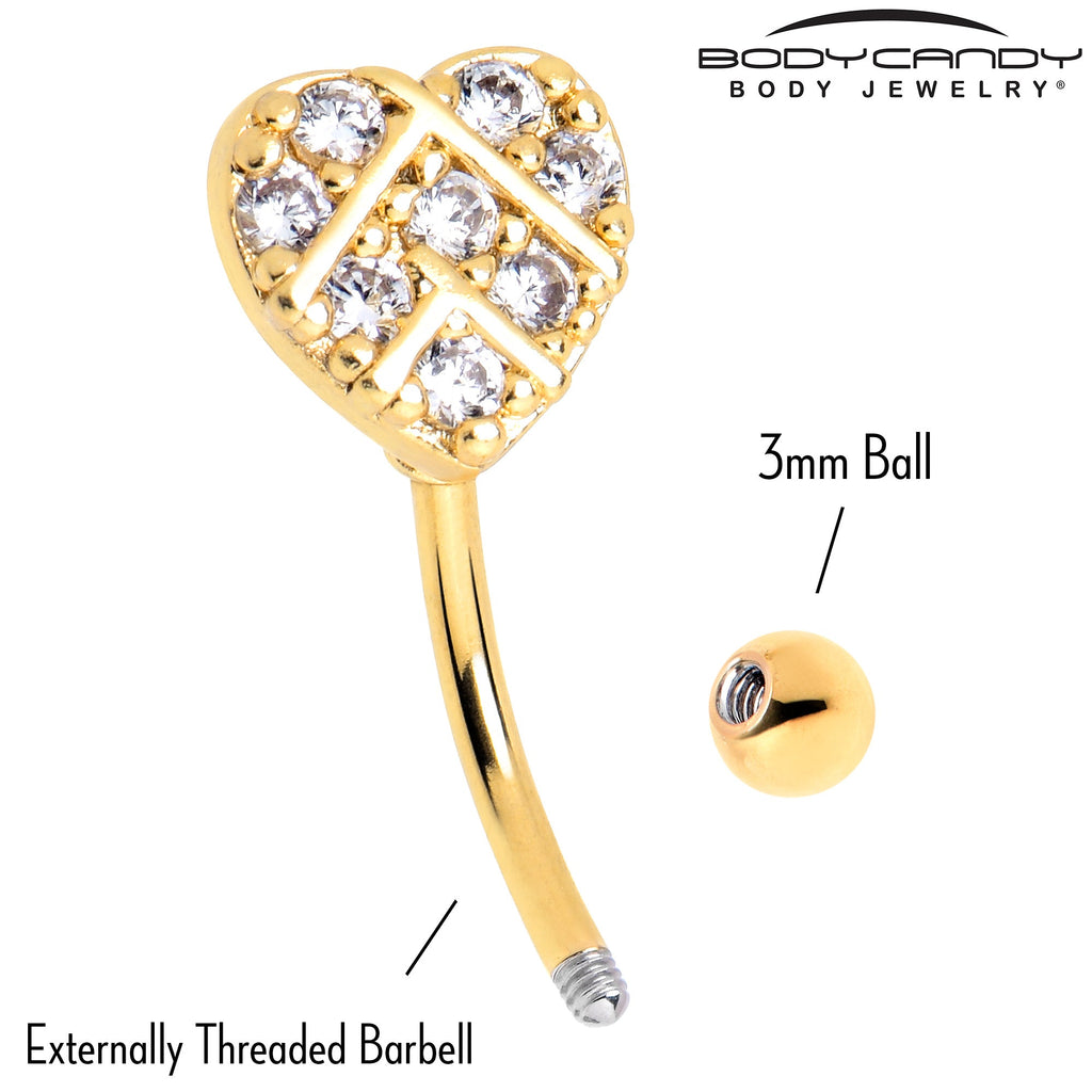 BodyCandy 16G 5/16 Clear Gem Gold Tone Lattice Heart Curved Eyebrow Ring — side view