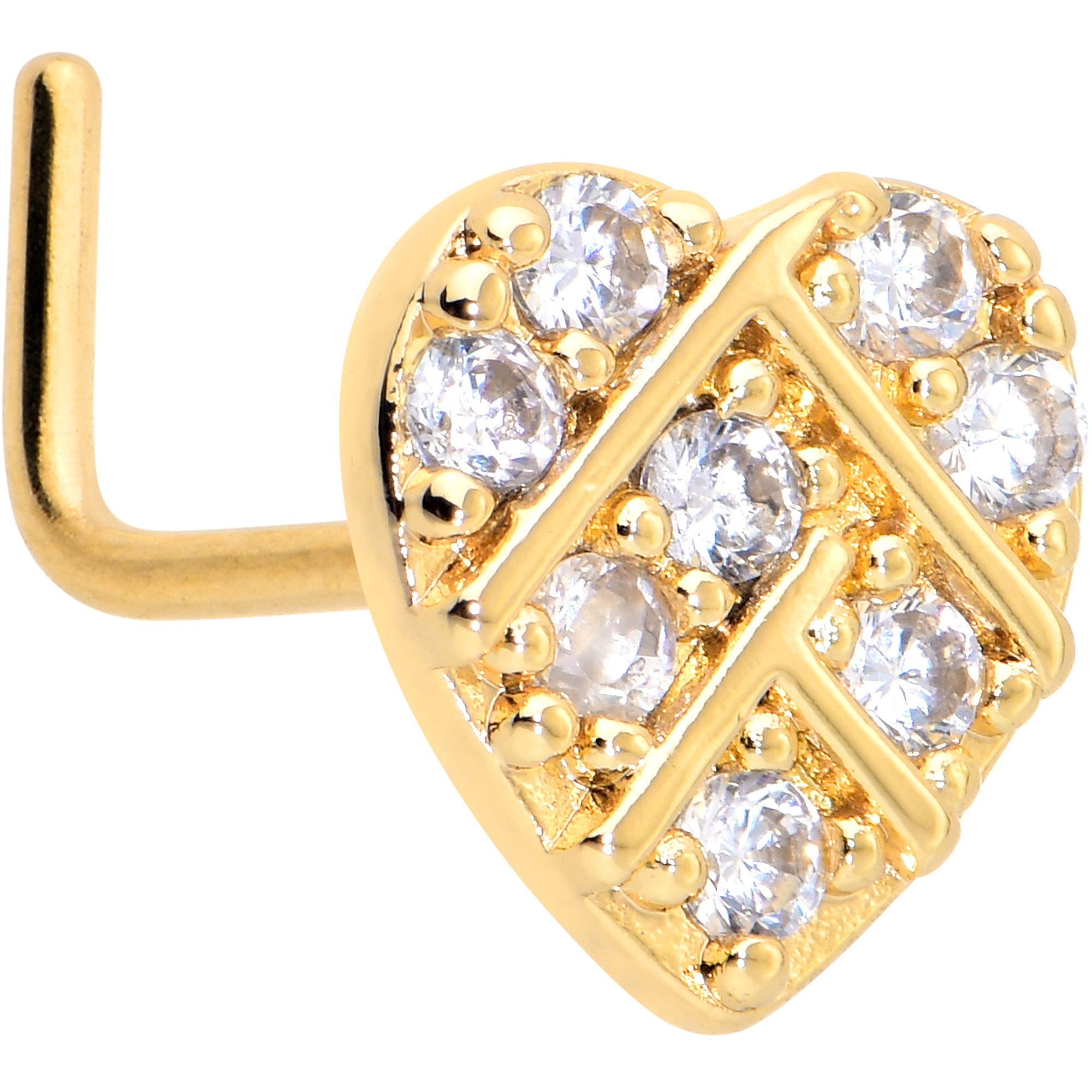 BodyCandy 20G 7mm Clear Gem Gold Tone Lattice Heart L Shape Nose Ring — main product shot