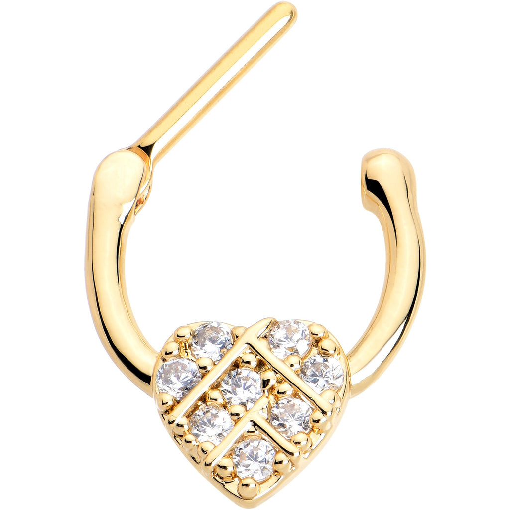 BodyCandy 16G 5/16 Clear Gem Gold Tone Lattice Heart Cartilage Clicker — detail close-up