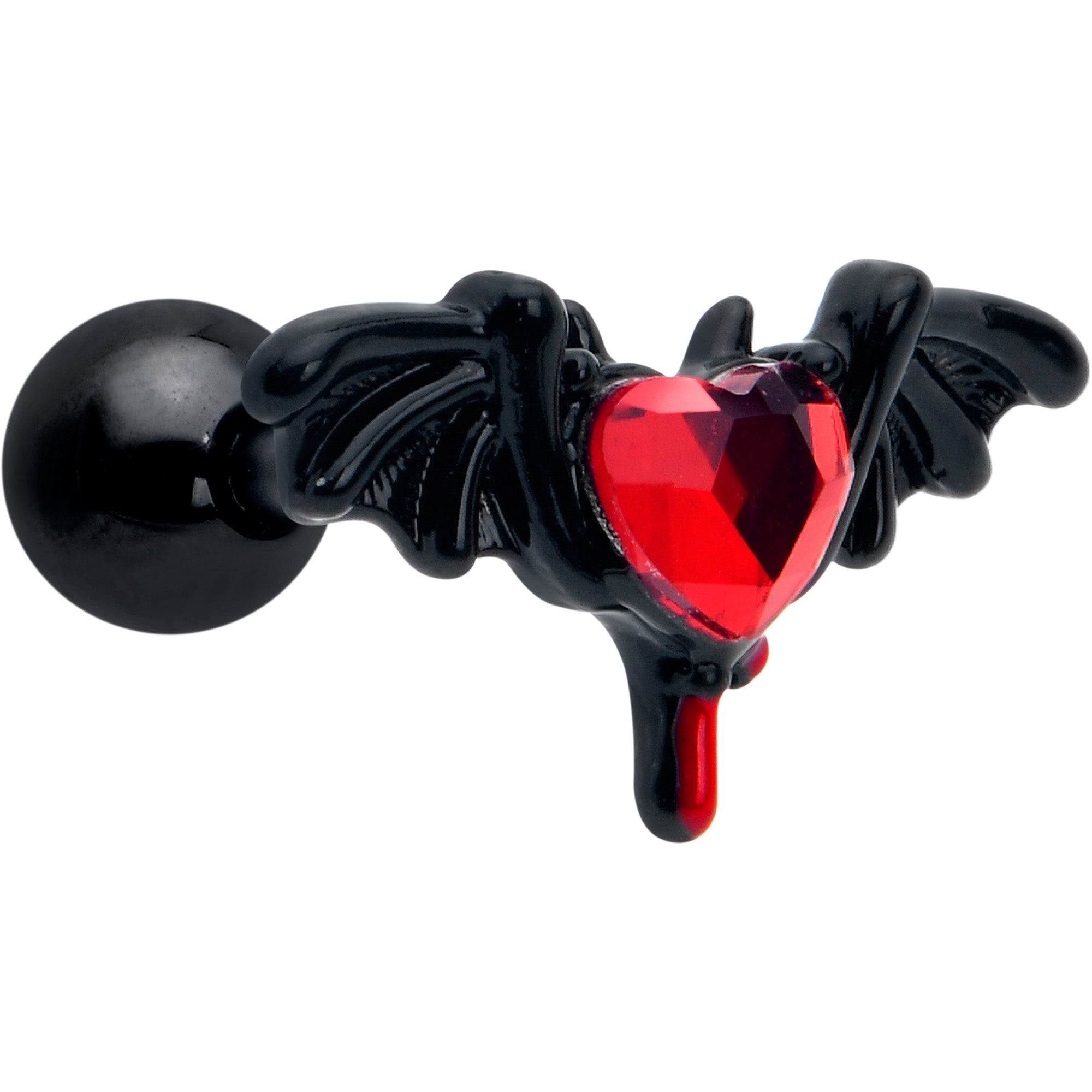 BodyCandy 16G 1/4 Red Gem Black Bleeding Heart Bat Cartilage Tragus Earring — main product shot
