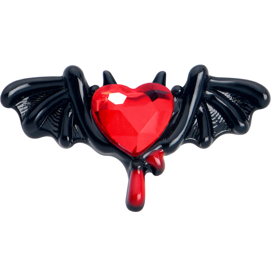BodyCandy 16G 1/4 Red Gem Black Bleeding Heart Bat Cartilage Tragus Earring — detail close-up
