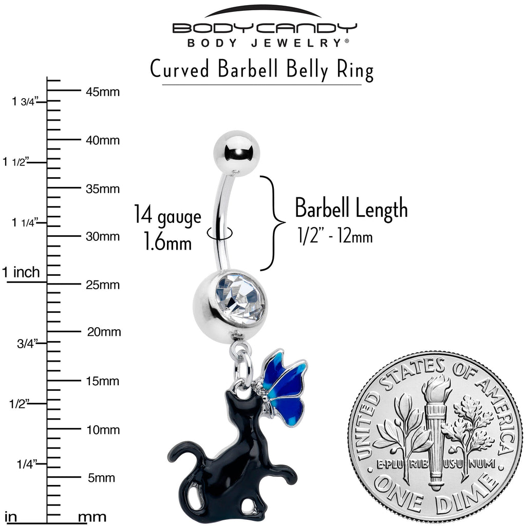 BodyCandy Clear Gem Butterfly Blue Black Cat Dangle Belly Ring — lifestyle context