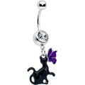 BodyCandy Clear Gem Butterfly Purple Black Cat Dangle Belly Ring — main product shot