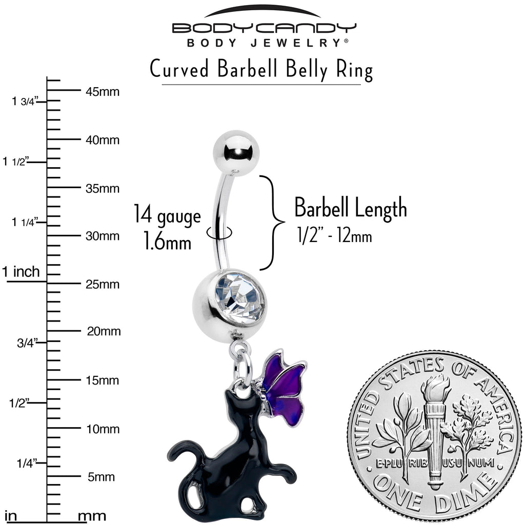BodyCandy Clear Gem Butterfly Purple Black Cat Dangle Belly Ring — lifestyle context