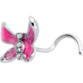 BodyCandy 20G 7mm Clear Gem Chunky Butterfly Pink Left Side Nose Screw — main product shot