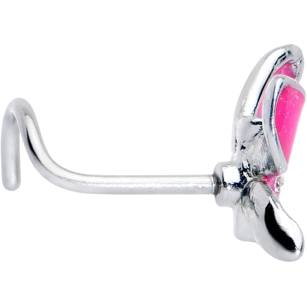 BodyCandy 20G 7mm Clear Gem Chunky Butterfly Pink Left Side Nose Screw — lifestyle context