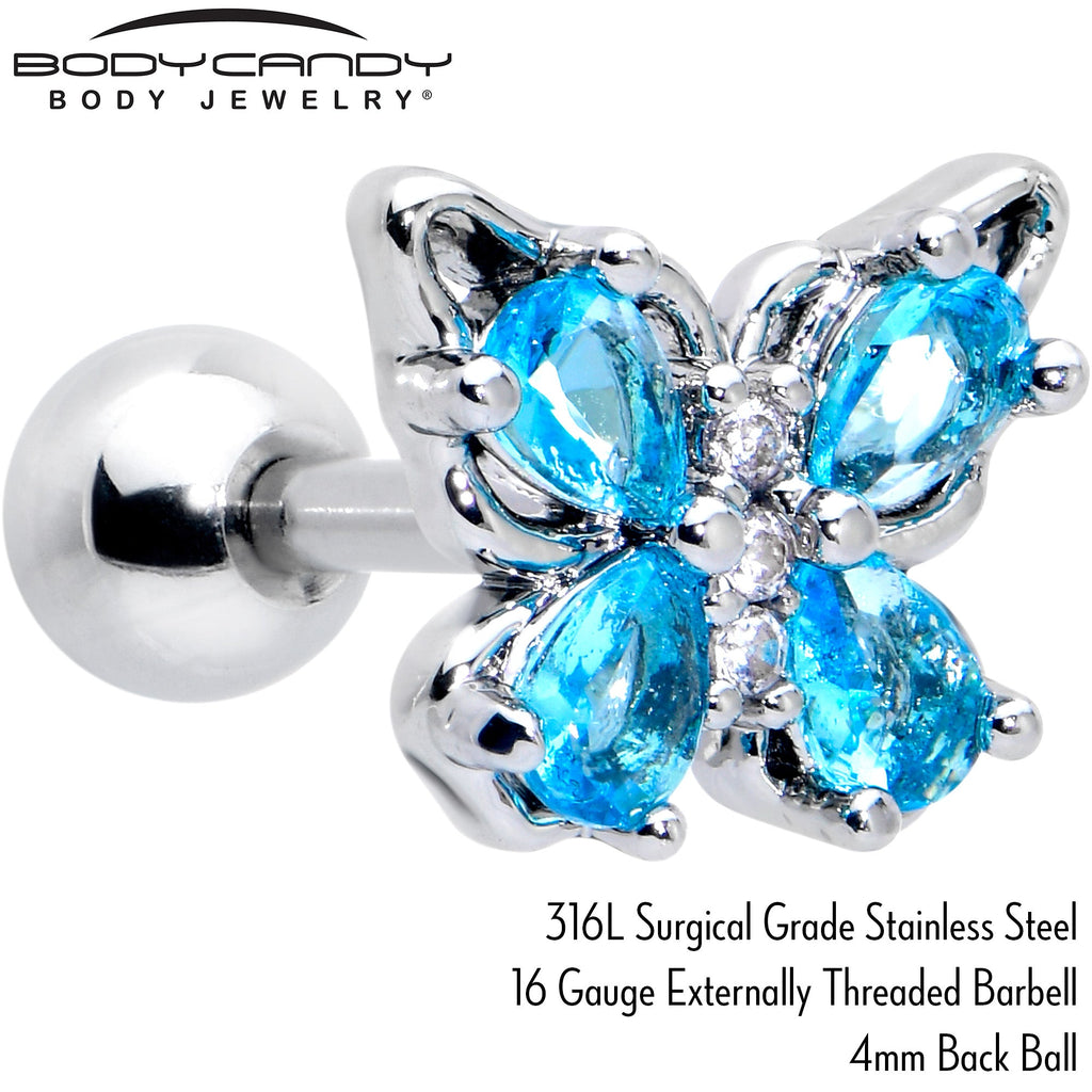 BodyCandy 16G 1/4 Blue Gem Baroque Beauty Butterfly Cartilage Tragus Earring — side view