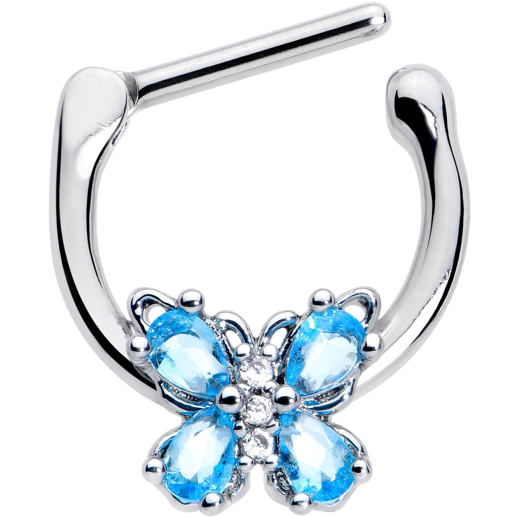 BodyCandy 16G 5/16 Blue Gem Baroque Beauty Butterfly Cartilage Clicker — detail close-up