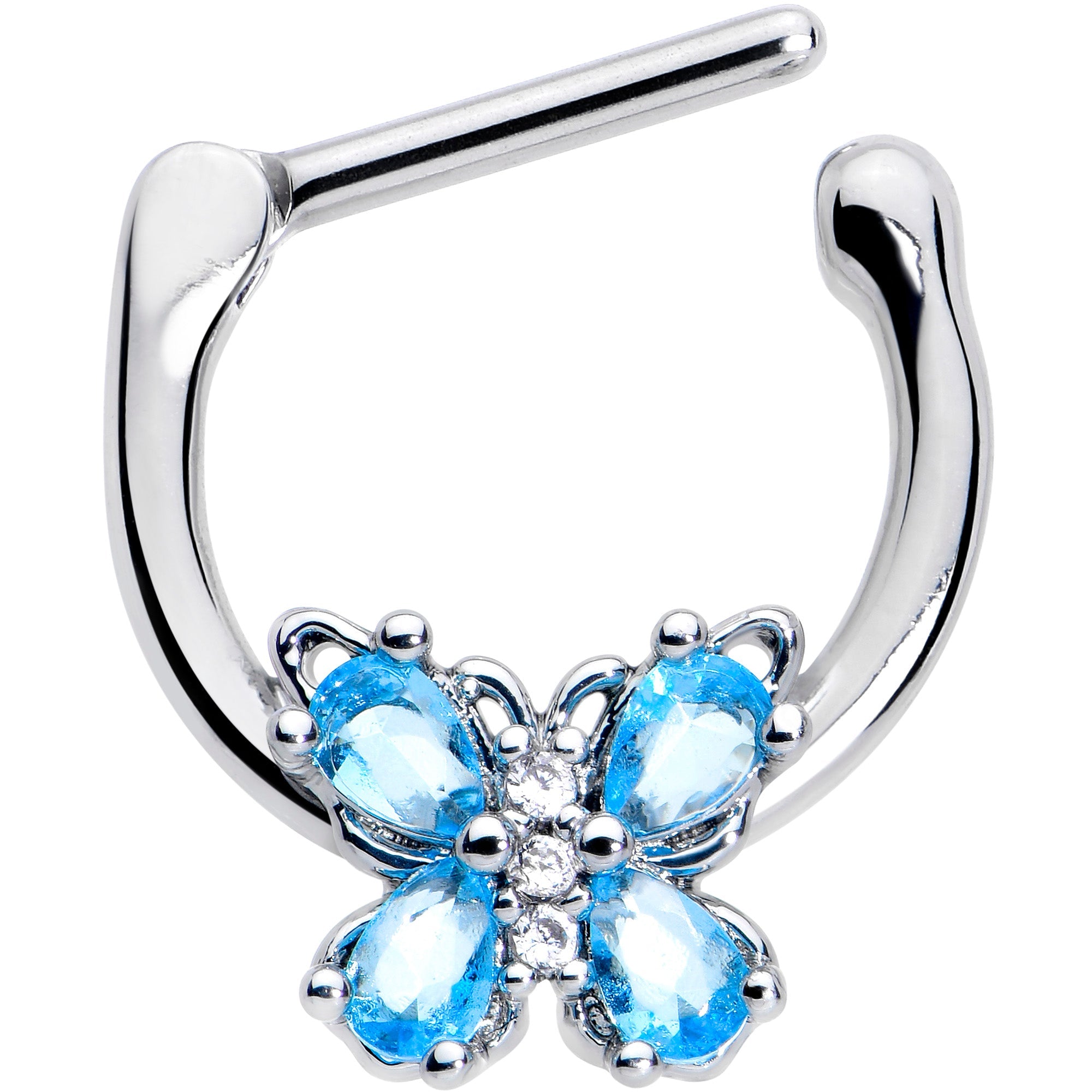 BodyCandy 16G 5/16 Blue Gem Baroque Beauty Butterfly Cartilage Clicker — detail close-up