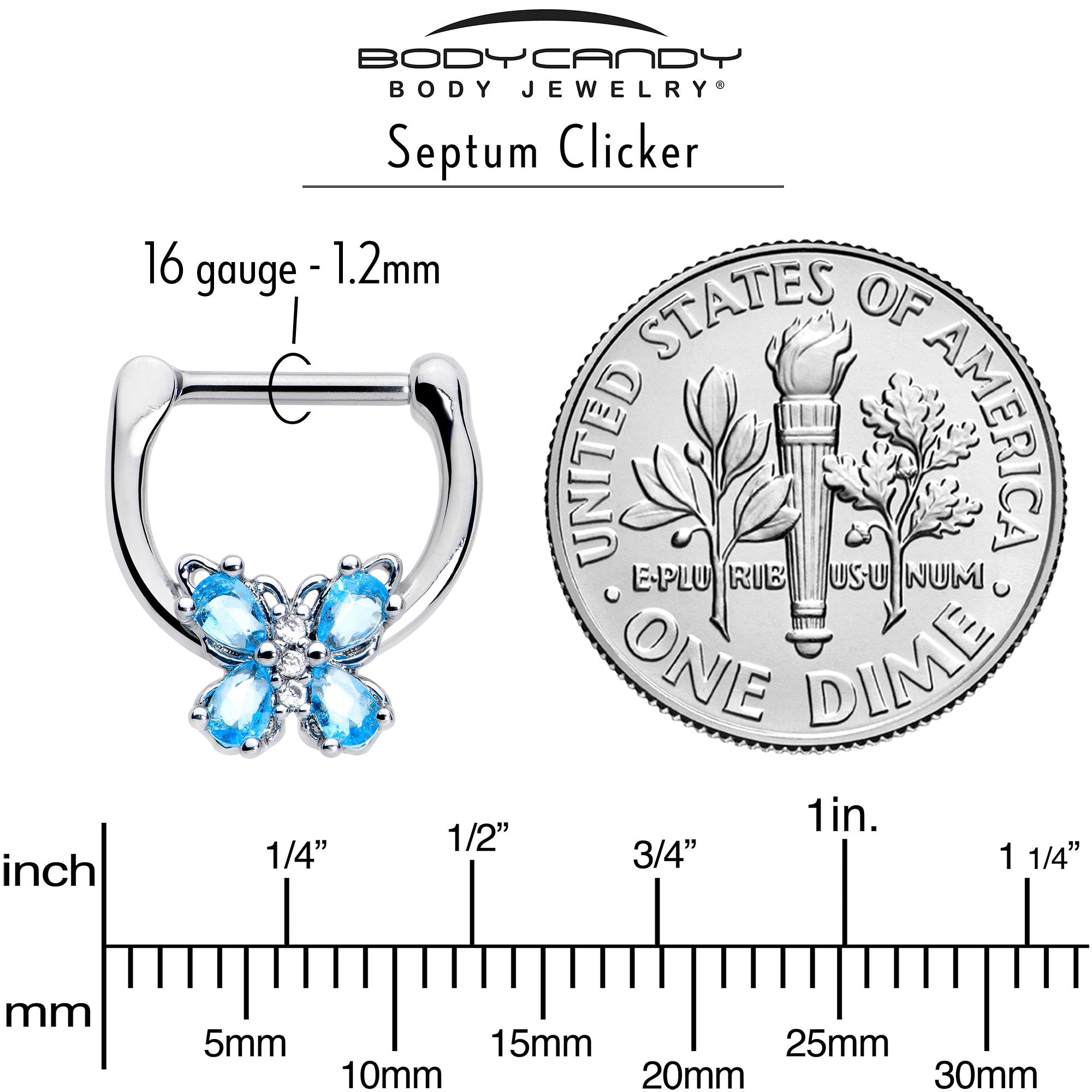 BodyCandy 16G 5/16 Blue Gem Baroque Beauty Butterfly Cartilage Clicker — side view