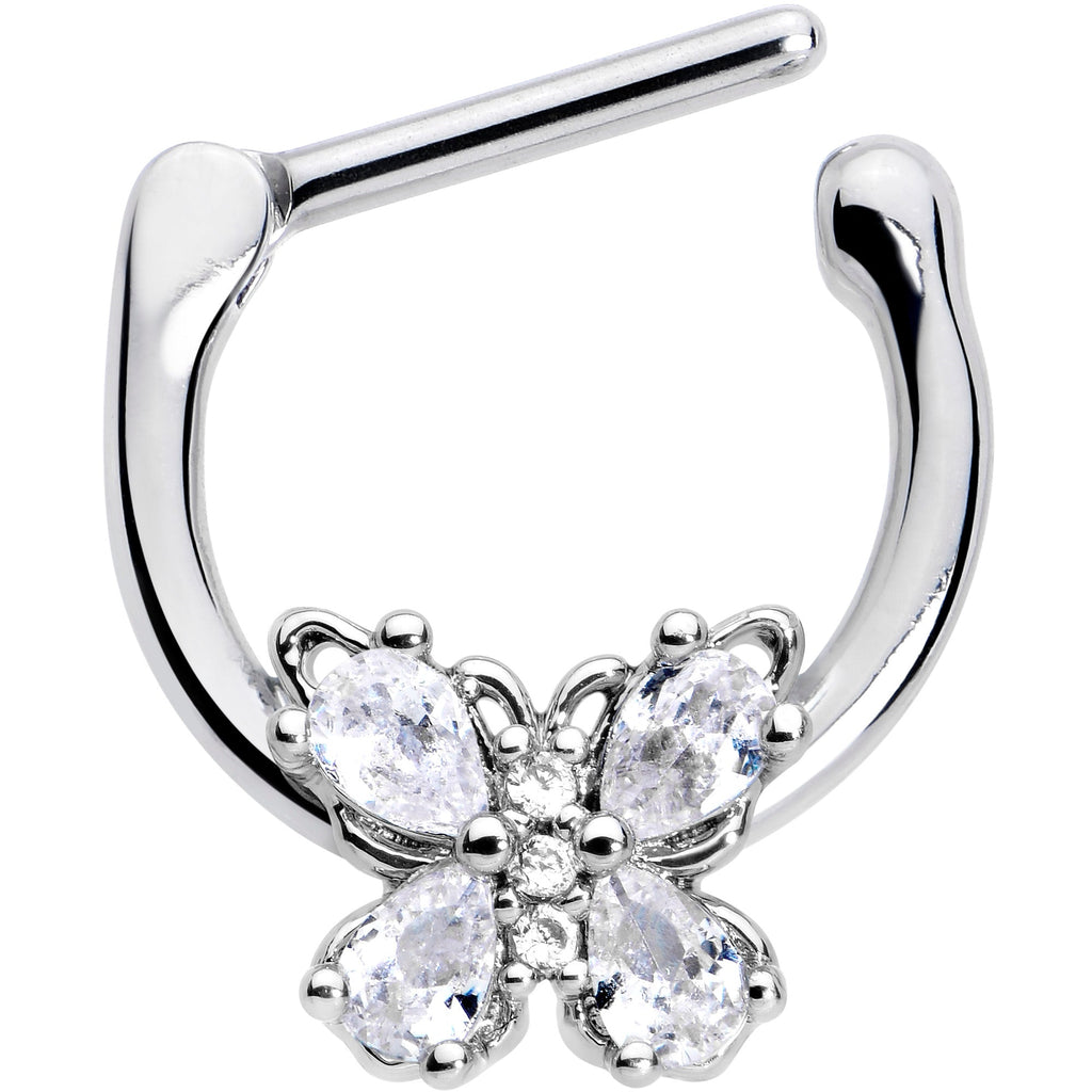 BodyCandy 16G 5/16 Clear Gem Baroque Beauty Butterfly Cartilage Clicker — detail close-up
