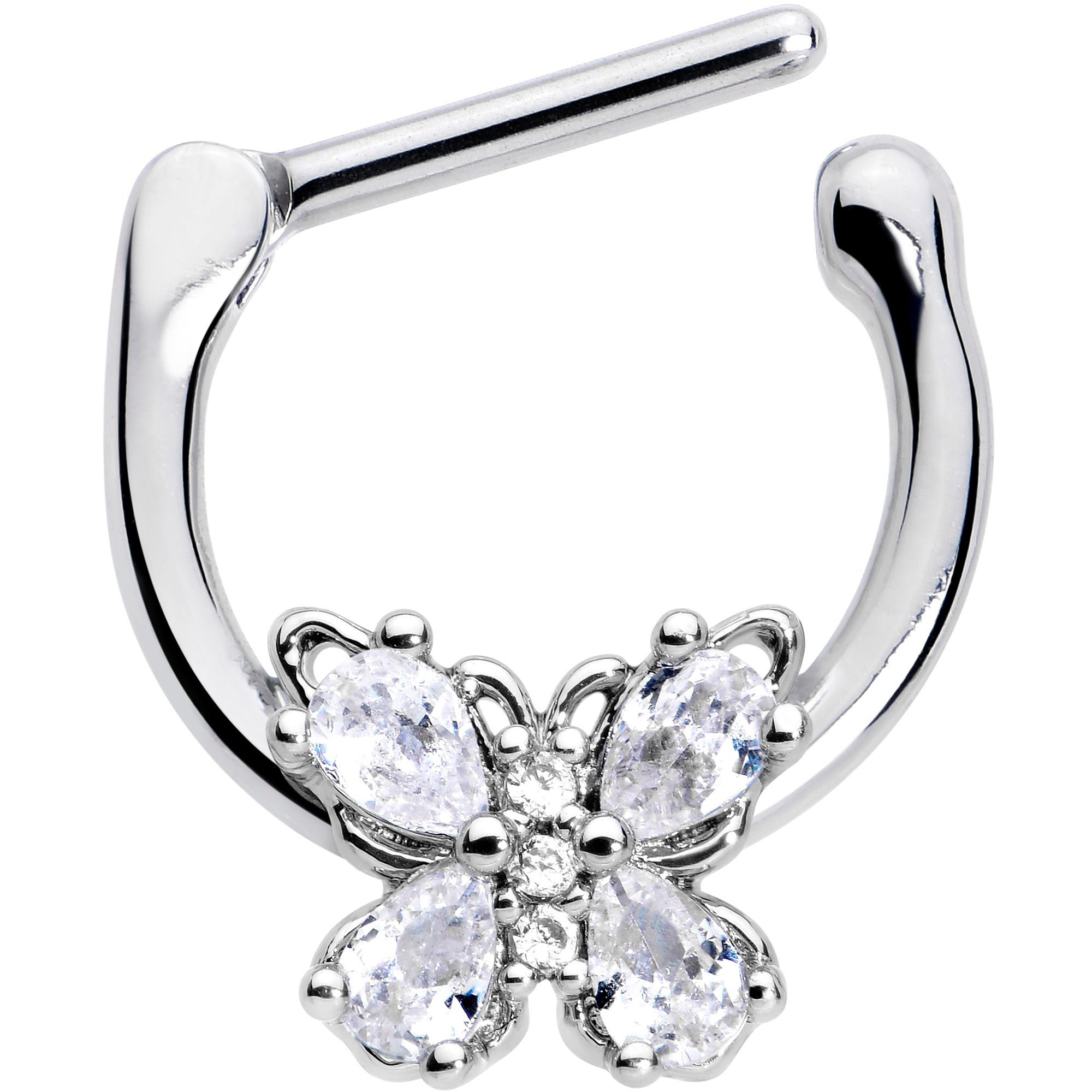 BodyCandy 16G 5/16 Clear Gem Baroque Beauty Butterfly Cartilage Clicker — detail close-up