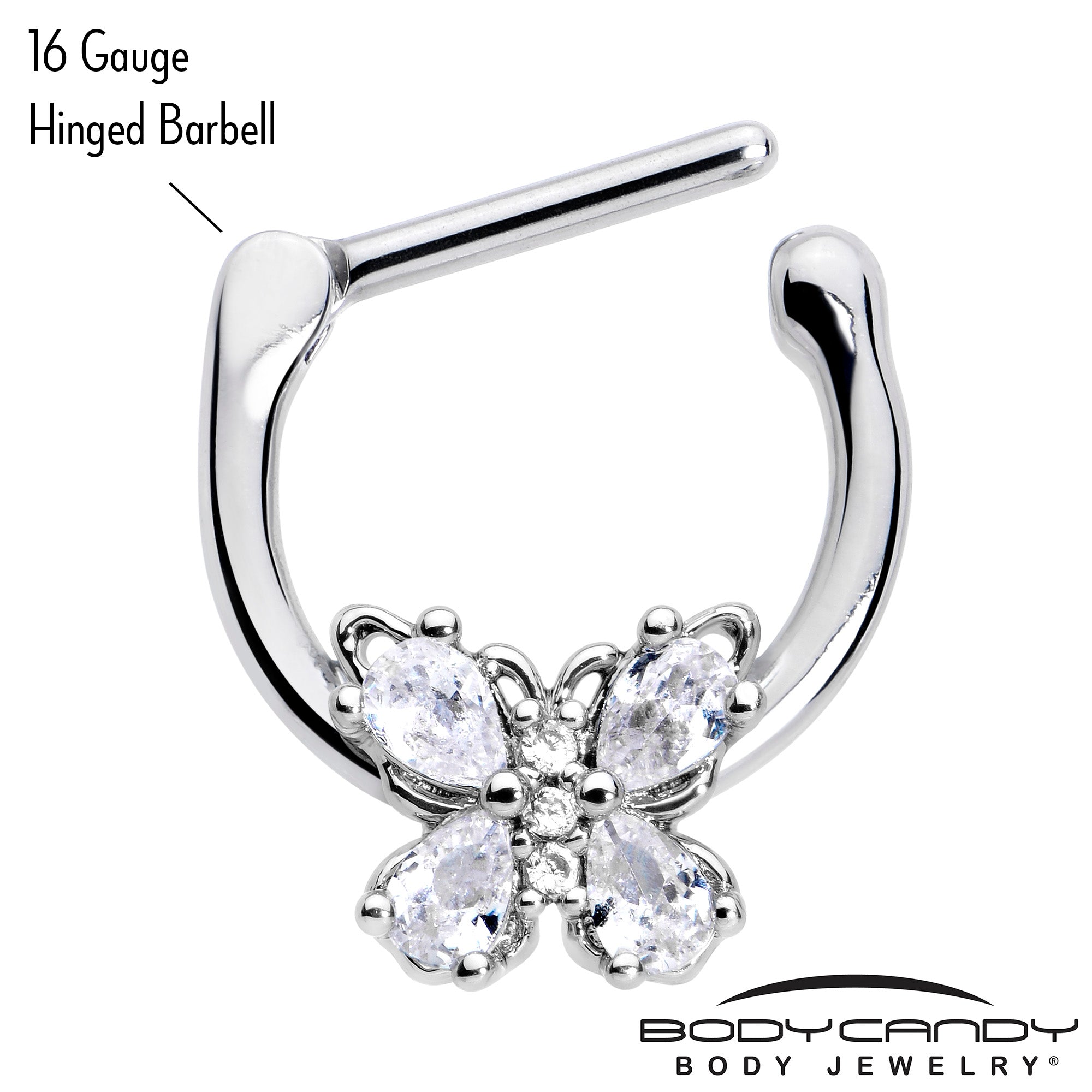 BodyCandy 16G 5/16 Clear Gem Baroque Beauty Butterfly Cartilage Clicker — lifestyle context