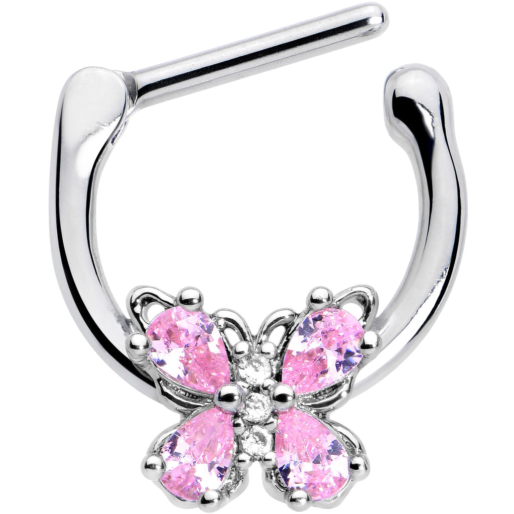 BodyCandy 16G 5/16 Pink Gem Baroque Beauty Butterfly Cartilage Clicker — detail close-up
