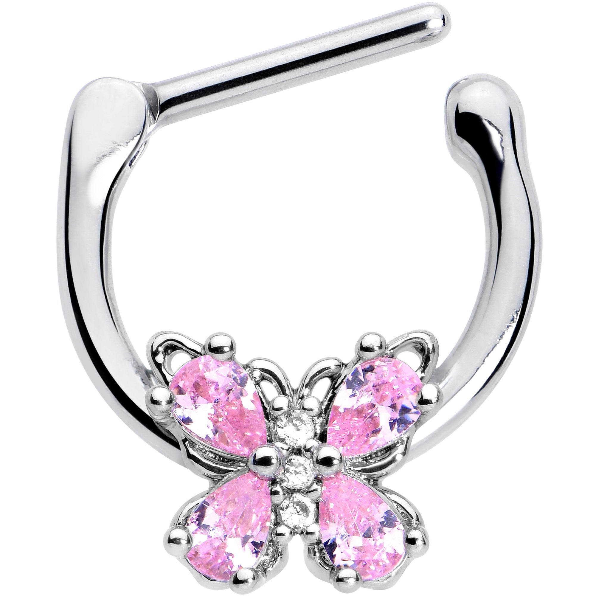 BodyCandy 16G 5/16 Pink Gem Baroque Beauty Butterfly Cartilage Clicker — detail close-up